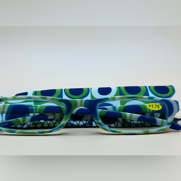 NEW GEOMETRIC NARROW READERS. BLUE/GREEN MULTI-COLOR DESIGN WITH MATCHING CASE - Picture 3 of 4